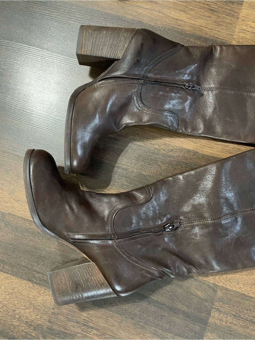 Italian Made Steven Madden Brown Tall Block Heels Boots Size 9 - Picture 12 of 16